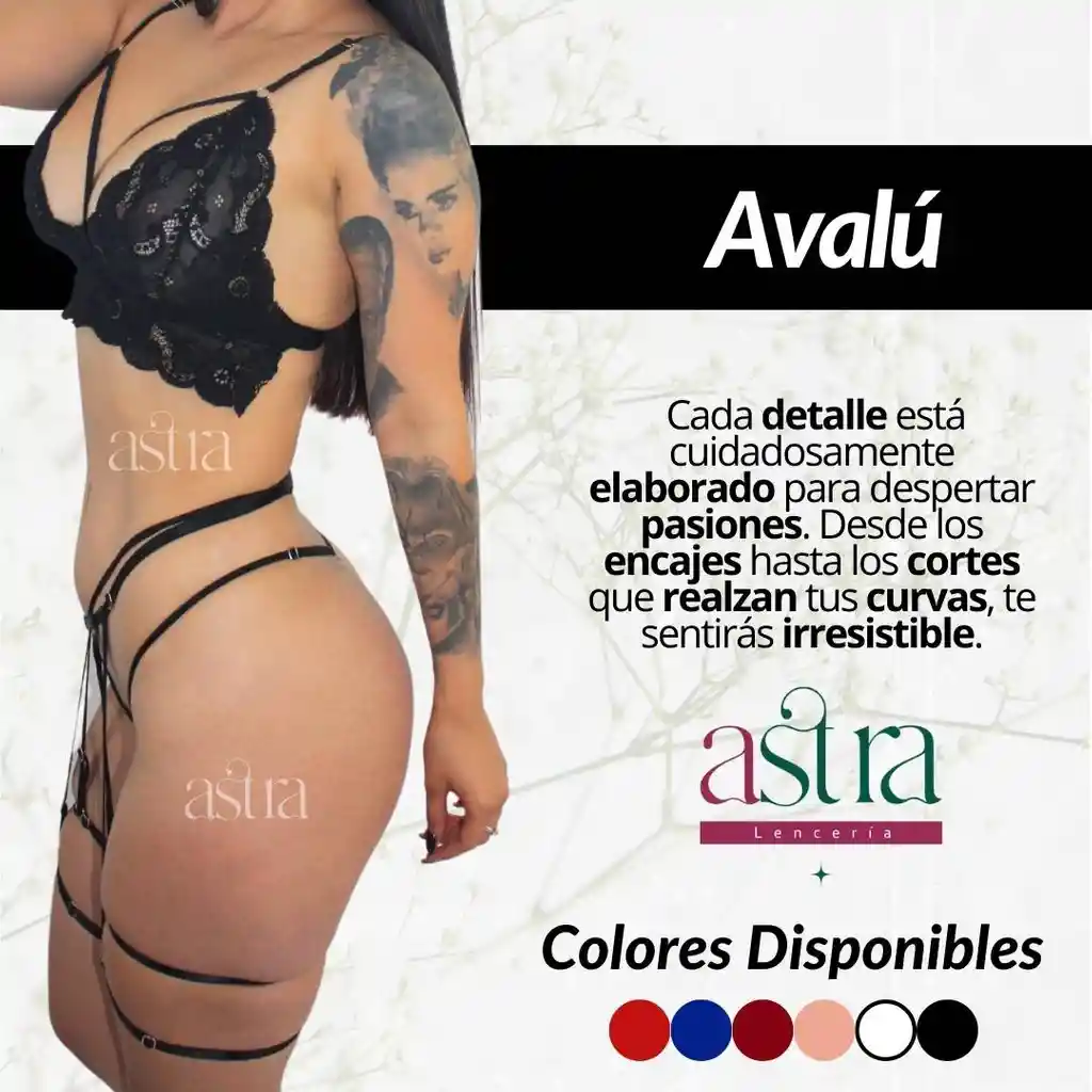 Lenceria Sexy Conjunto Ropa Interior Avalu Brallete + Tanga Panty + Ligueros