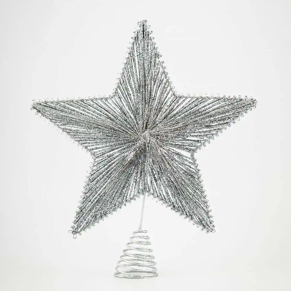 Punta De Arbol Estrella Navideña Plata 30x35x9cm Santini