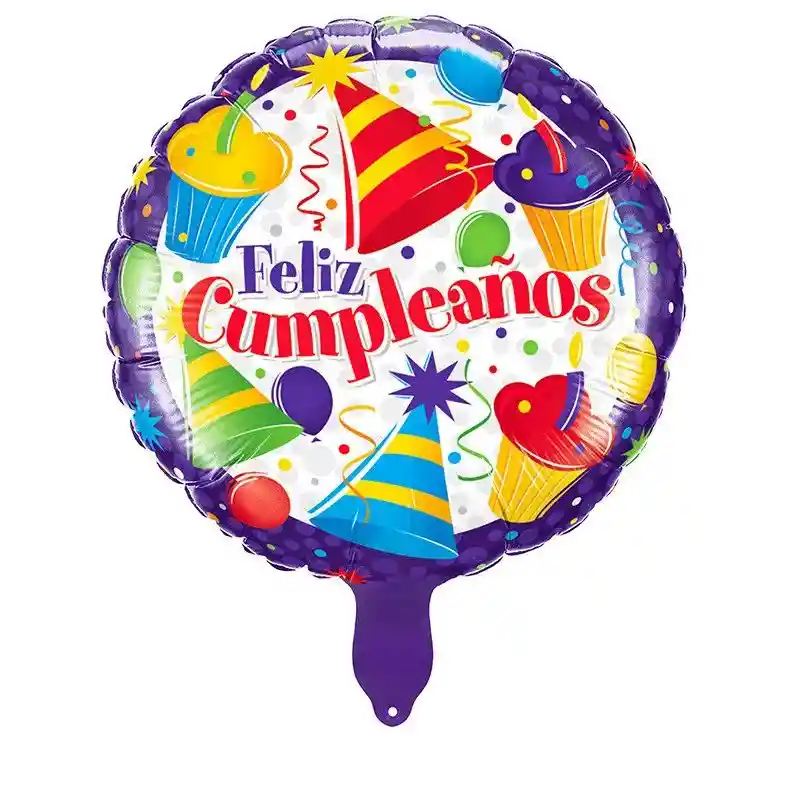 Globo Metalizado Feliz Cumpleaños Cupcakes Inflado Con Helio