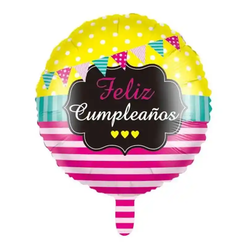 Globo Metalizado Feliz Cumpleaños Banderines Inflado Con Helio