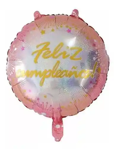 Globo Metalizado Feliz Cumpleaños Holografico Inflado Con Helio