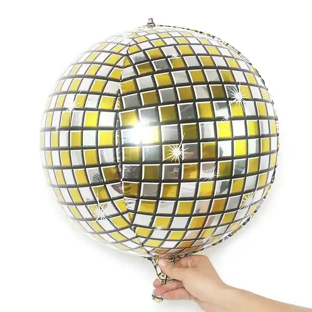 Globo Metalizado Bola Disco Dorado/ Plateado Fiesta Disco Sin Inflar