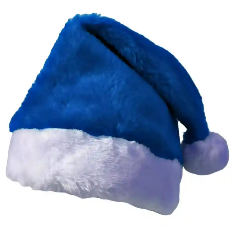 Gorros De Navidad Pompom Importado 42cm Tipo Peluche( Azul)