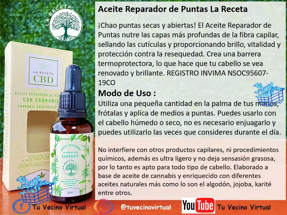 Shampoo Anti Caspa, Acondicionador Y Aceite Reparador De Puntas La Receta