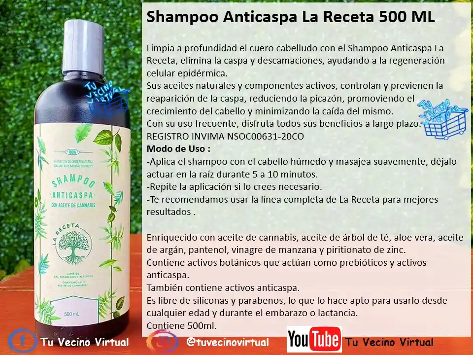 Shampoo Anti Caspa, Acondicionador Y Aceite Reparador De Puntas La Receta