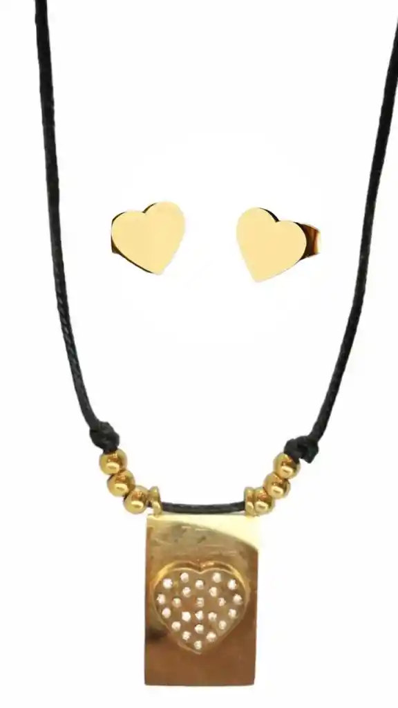 Juego De Aretes Y Collar En Acero Estilo Étnico Con Corazón Y Pedrería