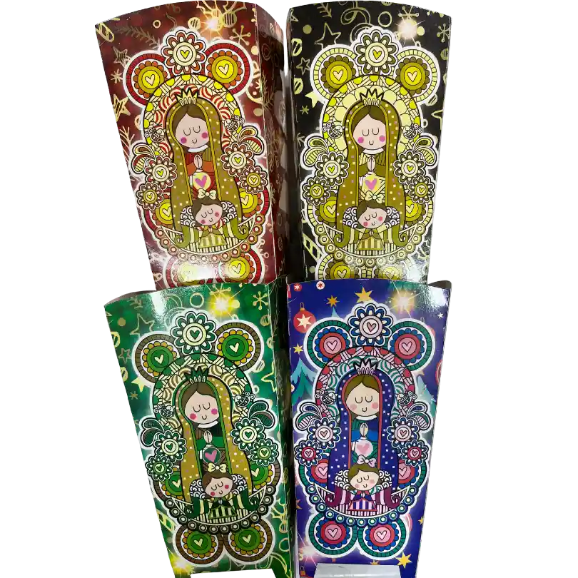 Paquete De Faroles Navideños Para Velitas X10 Unds De La Virgen Infantil