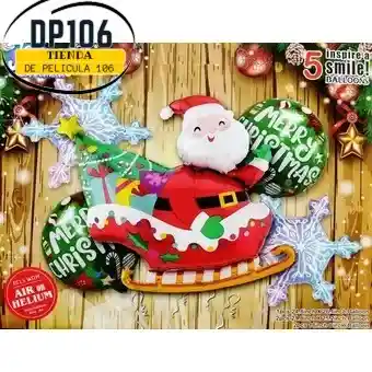 Globos / Bombas Papa Noel Trineo Feliz Navidad Fin De Año Copo Nieve Bouquet X 5 Globos