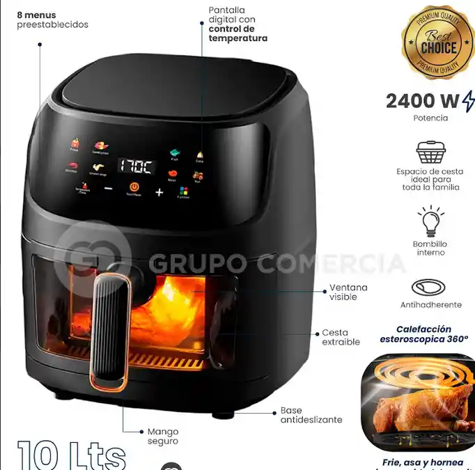 Freidora De Aire 10 Litros Antiadherente Digital 2400w Silver Crest Original