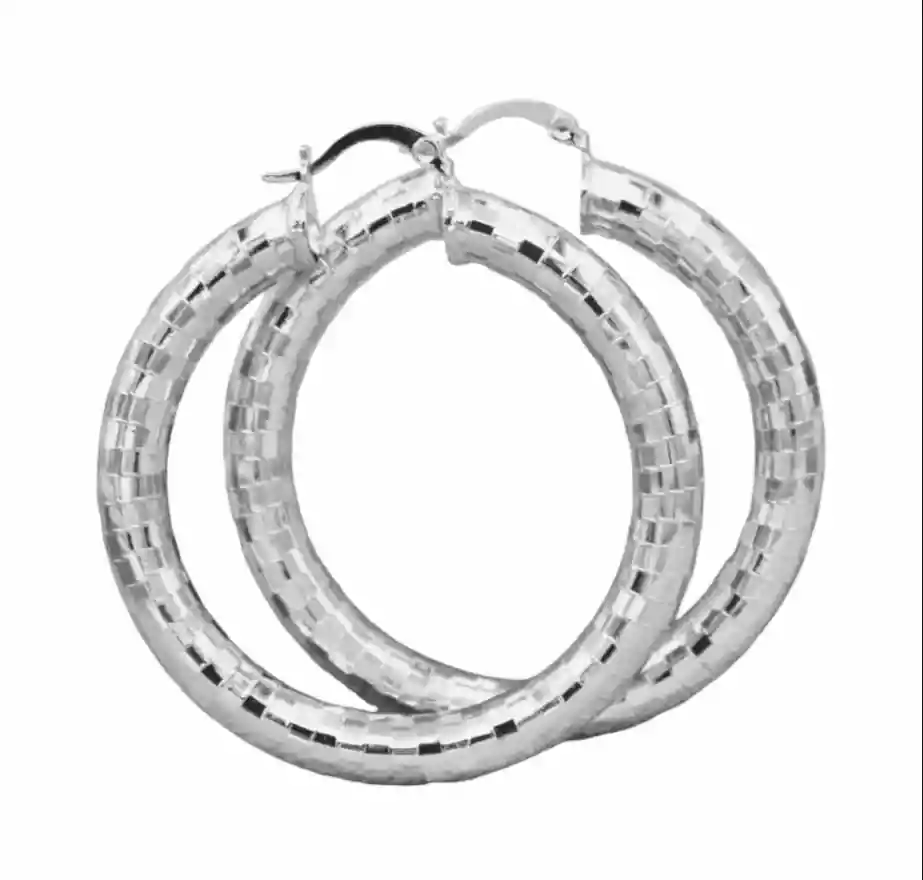 Candongas Grandes A Presión En Acero Diseño Mosaico Cuadrado