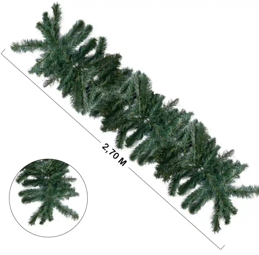 Guirnalda Navideña Alambrada Verde 270cm Largo 25cm Ancho Decoracion Navidad Adorno