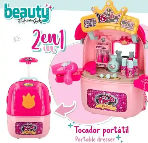 Set Maleta Tocador Juguete Niña Con Secador Accesorios Luces