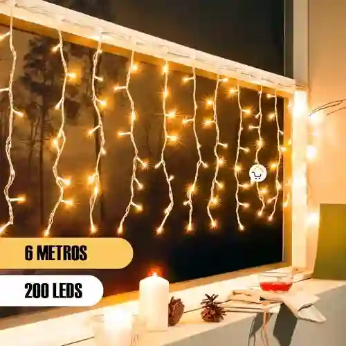 Luces De Navidad Tipo Cascada 200 Led Amarillo - 6.00m