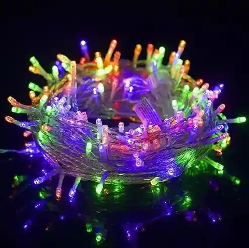 Luces De Navidad Humo Led Multicolor X90 Bombillos Cable Blanco