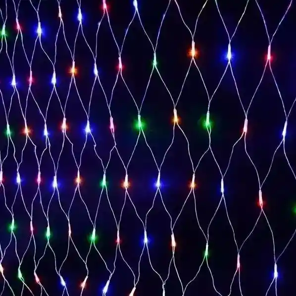 Luces De Navidad Tipo Malla Luz Led Multicolor 1.5mx1.50mx132 Bombillos Cable Blanco