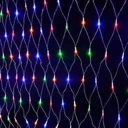 Luces De Navidad Tipo Malla Luz Led Multicolor 1.5mx1.50mx132 Bombillos Cable Blanco