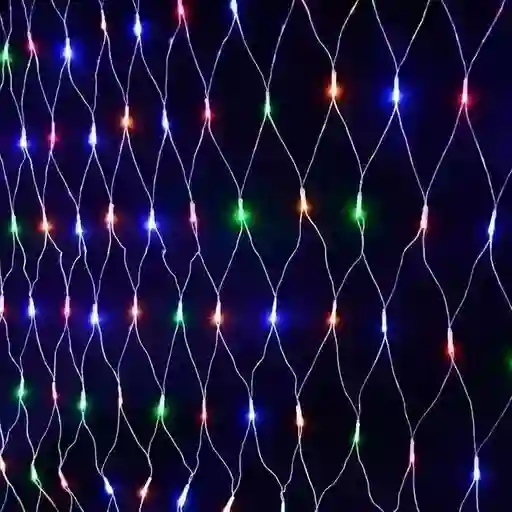 Luces De Navidad Tipo Malla Luz Led Multicolor 1.5mx1.50mx132 Bombillos Cable Blanco
