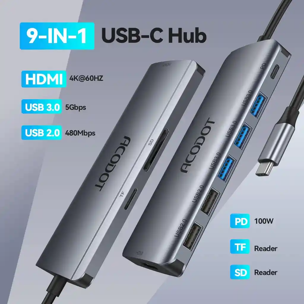 Hub Tipo C 8 En 1 (hdmi/usb 3.0 X3/usb 2.0 X2/sd/micro Sd/tipo C)
