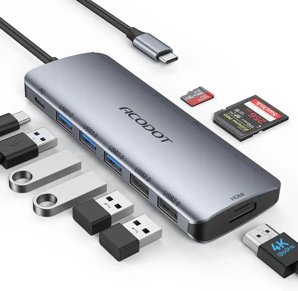 Hub Tipo C 8 En 1 (hdmi/usb 3.0 X3/usb 2.0 X2/sd/micro Sd/tipo C)