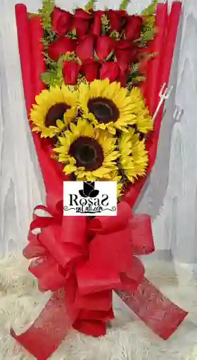 Bouquet De Rosas Y Girasoles