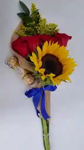 Arreglo Floral, Girasol, Rosas Y Chocolates X 3 Unidades