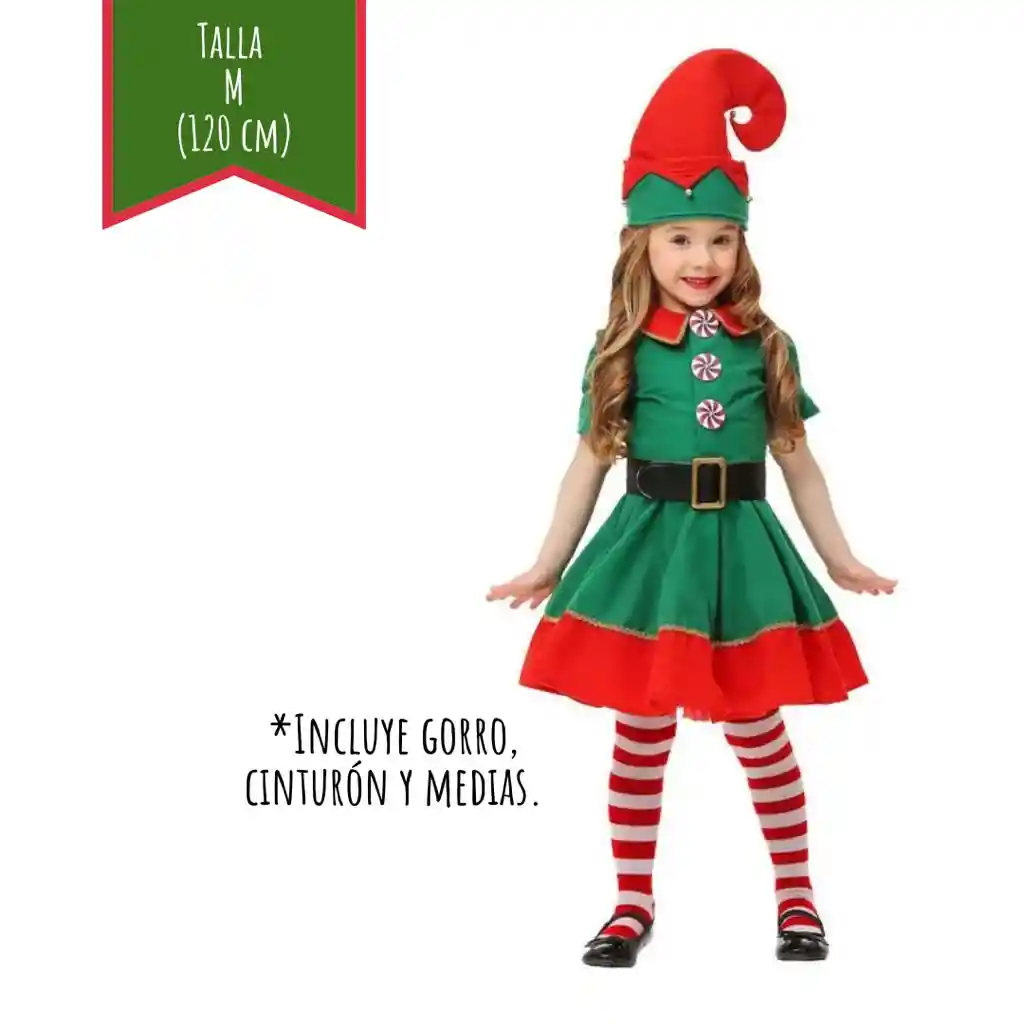 Disfraz Navidad Duende Niña Talla M (120 Cm)