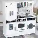 Cocinita Infantil Didáctica Fabricada En Madera, Máquina De Hielo, Microondas Con Sonido Realista, Ollas Y Sartén Incluidas. Color Blanco