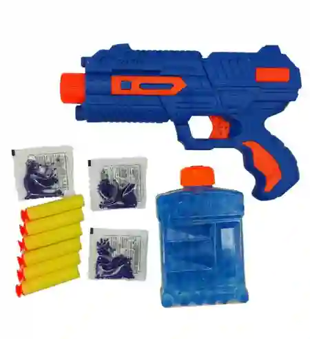 Juguete Pistola Dual Lanza Dardos Y Balas De Hidrogel Soft Gun Ref 8820 Azul