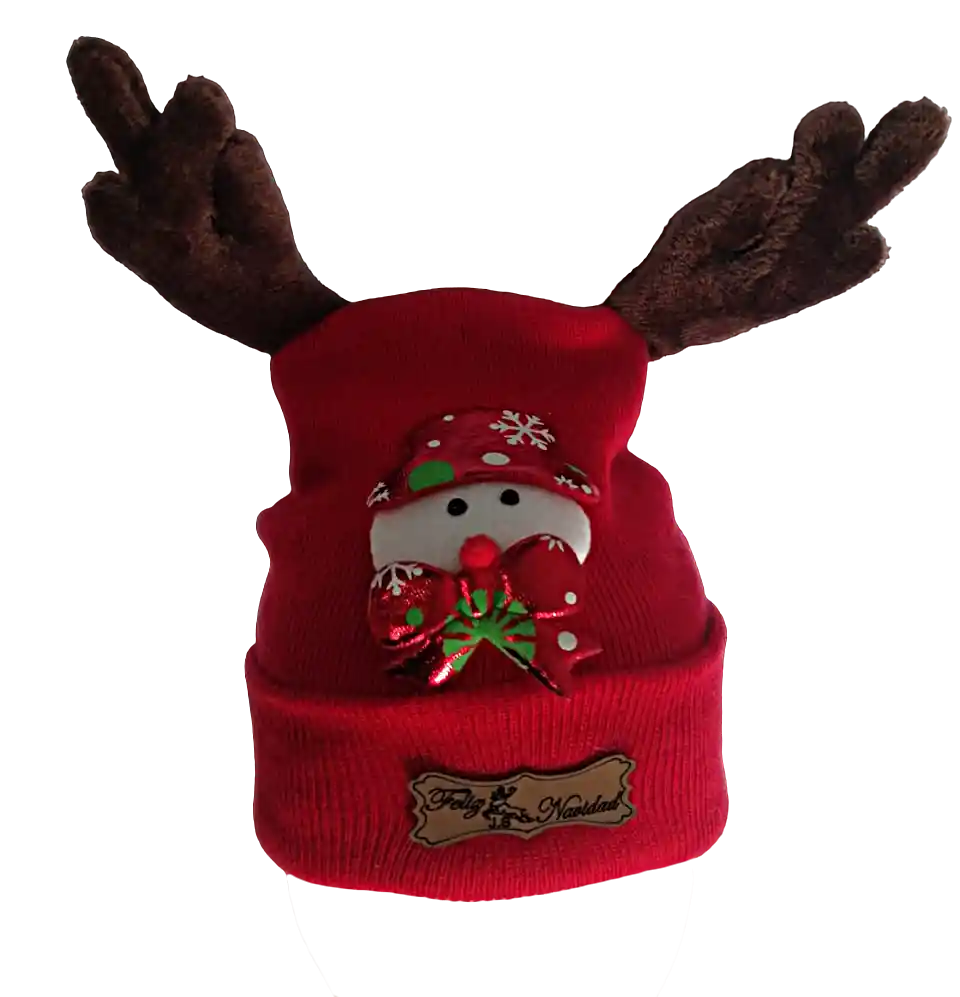 Gorro Navidad Beani Rojo Cuernos Reno Con Luces Navideñas