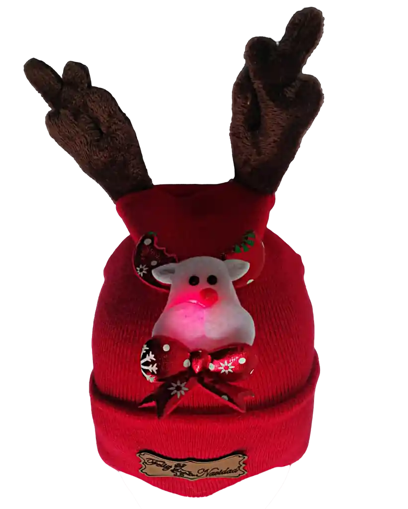 Gorro Navidad Beani Rojo Cuernos Reno Con Luces Navideñas