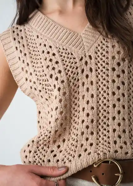 Chaleco Tejido Mujer Beige Polvillo Medio Talla L 583G090 Naf Naf