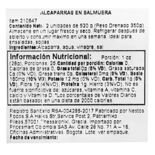 Nestos Food Alcaparras en Salmuera