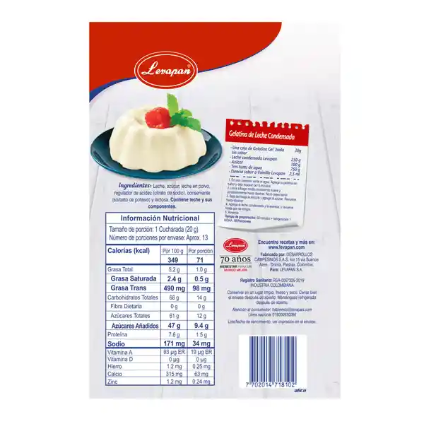 Leche Condensada Levapan Doypack x 250gr