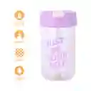 Vaso Plástico Con Tapa Abatible de Letter Rosa 500 mL Miniso