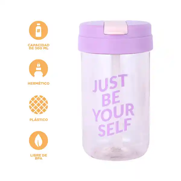 Vaso Plástico Con Tapa Abatible de Letter Rosa 500 mL Miniso
