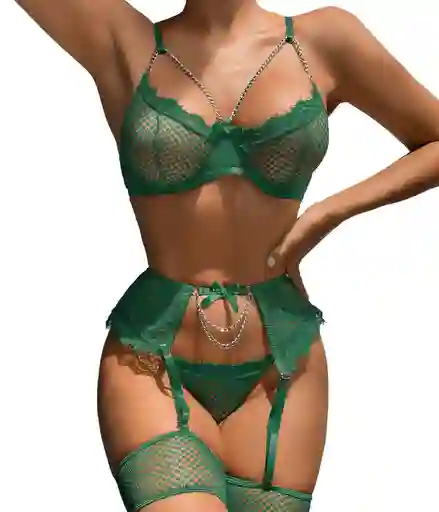 Talla S - Conjunto De Lencería Iris Verde Oscuro