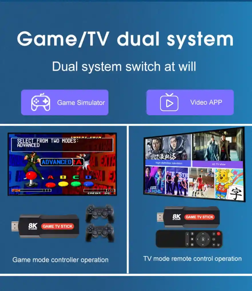 Tv Stick Consola Inalambrica Portatil 8k Hdmi | Wifi 2.4g Y 5g | + De 1000 Juegos