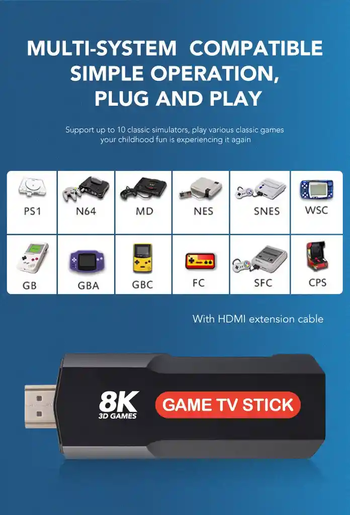 Tv Stick Consola Inalambrica Portatil 8k Hdmi | Wifi 2.4g Y 5g | + De 1000 Juegos