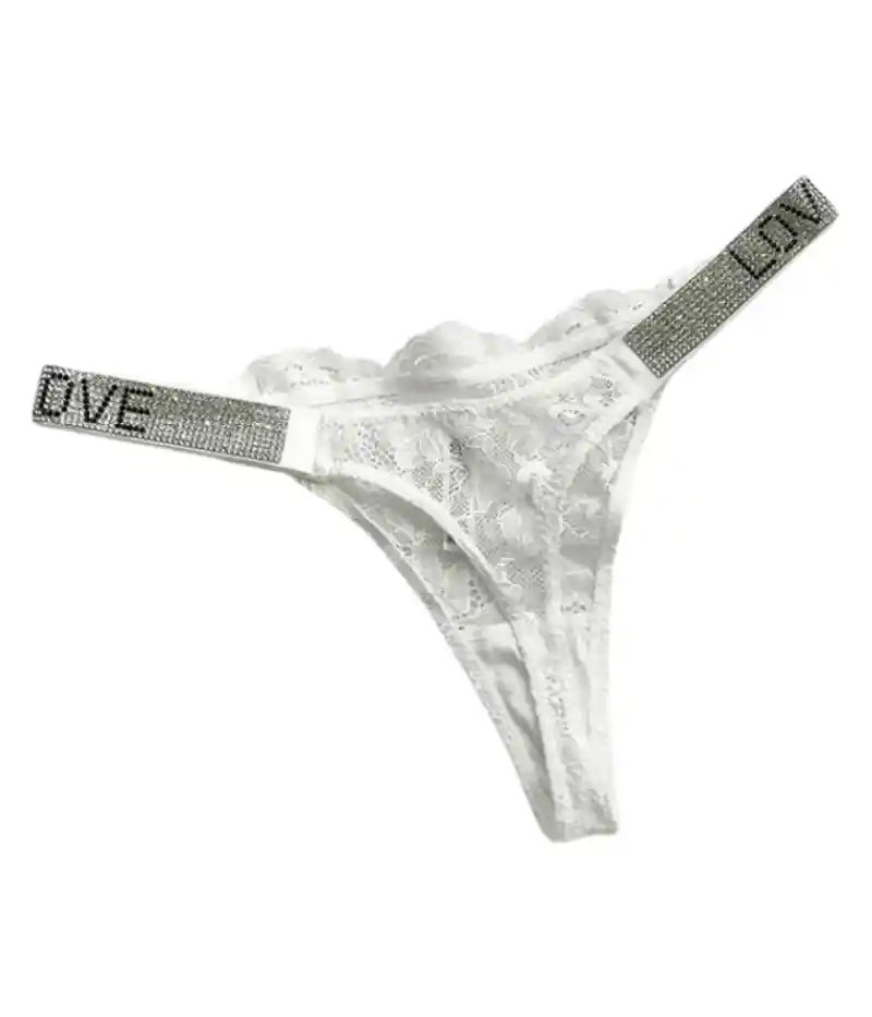 Talla L - Panty Encaje Con Brillos Love Blanco