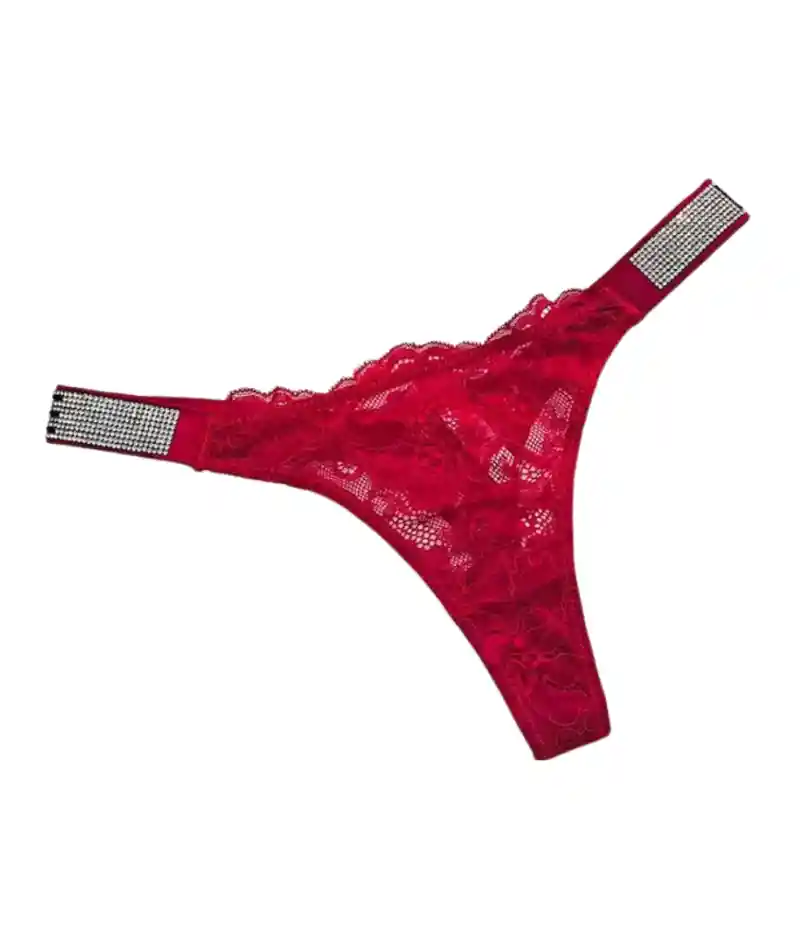 Talla L - Panty Encaje Con Brillos Love Rojo