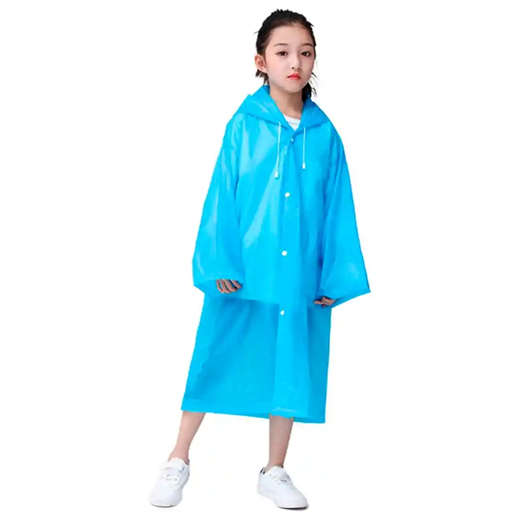 Carpa Capa Niños Impermeable Lluvia Eva Capota Cordones Azul