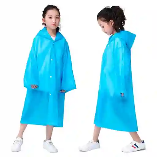 Carpa Capa Niños Impermeable Lluvia Eva Capota Cordones Azul