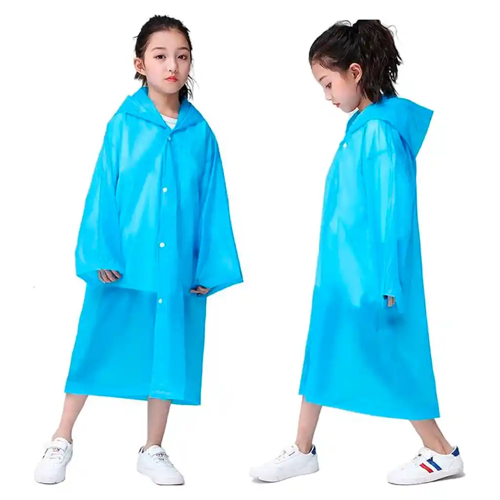 Carpa Capa Niños Impermeable Lluvia Eva Capota Cordones Azul