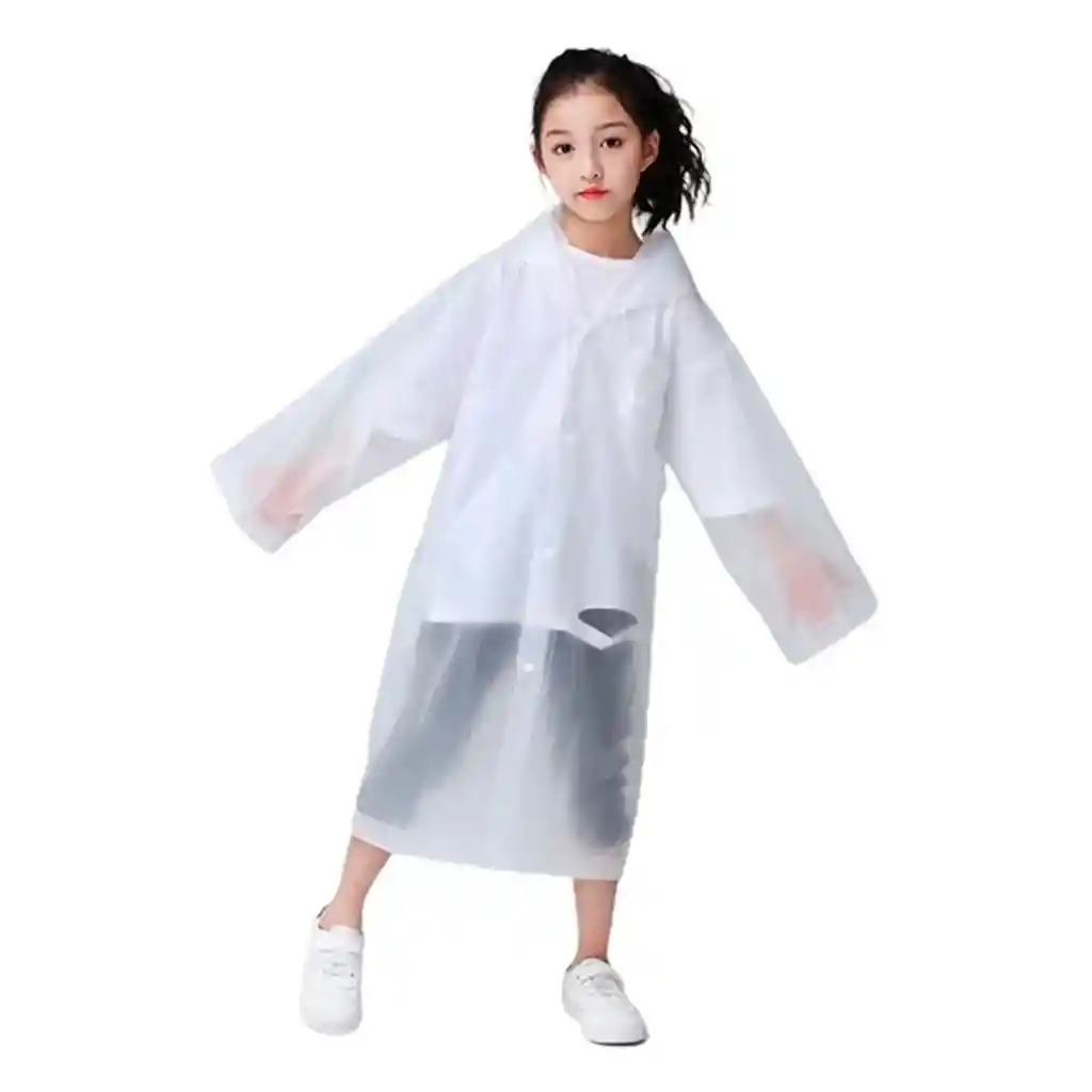 Carpa Capa Niños Impermeable Lluvia Eva Capota Cordones Blanco