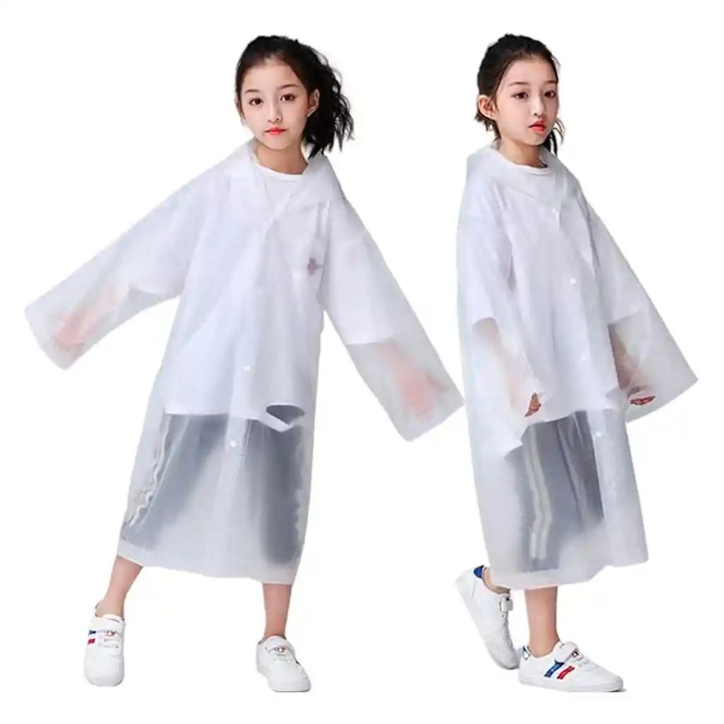 Carpa Capa Niños Impermeable Lluvia Eva Capota Cordones Blanco