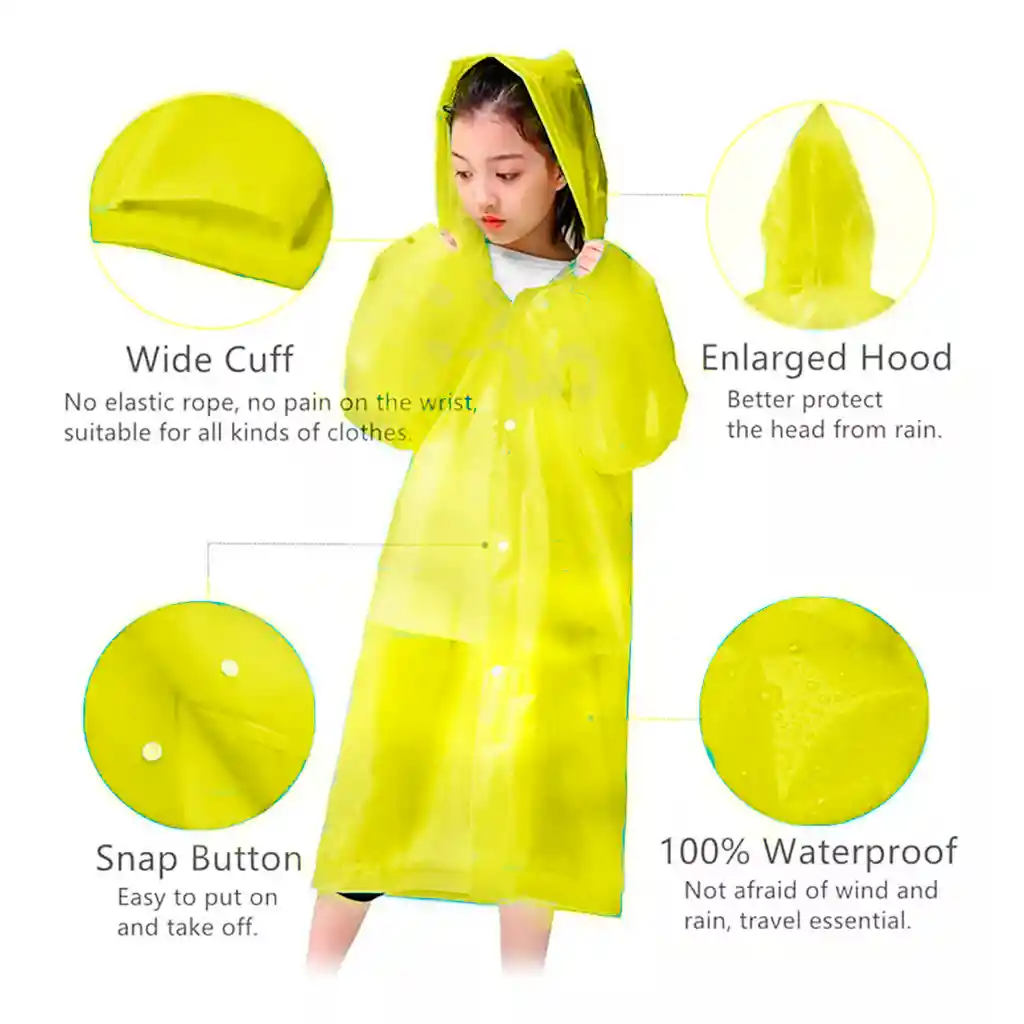 Carpa Capa Niños Impermeable Lluvia Eva Capota Cordones Amarillo