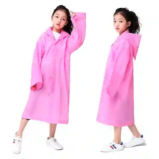 Carpa Capa Niños Impermeable Lluvia Eva Capota Cordones Rosa