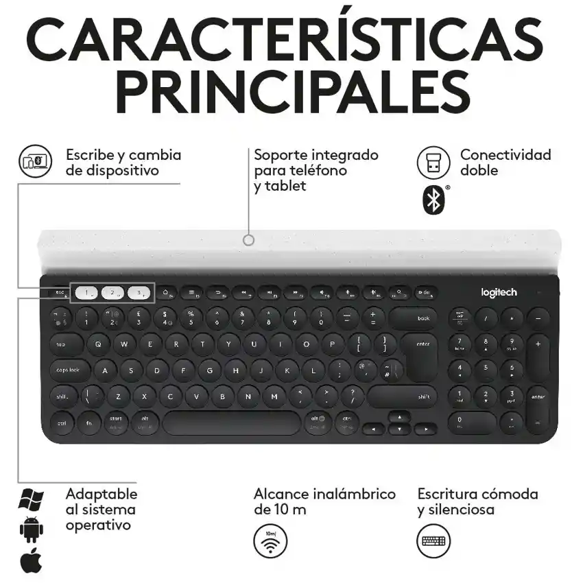 Teclado Multi-dispositivo Logitech K780 · Bluetooth 2.4ghz