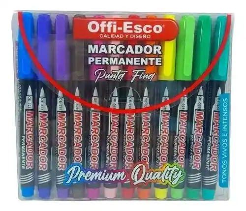 Marcador Permanente Punta Fina X 12 Colores Intensos Surtidos