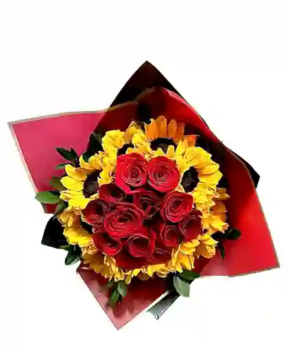 Bouquet Girasoles Y Rosas
